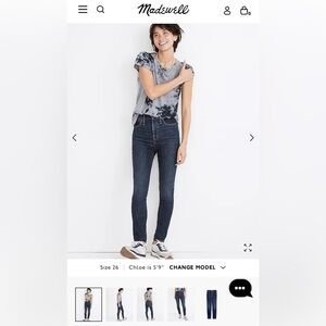 Madewell 11” High rise skinny jean in Birchfield wash, size 26
